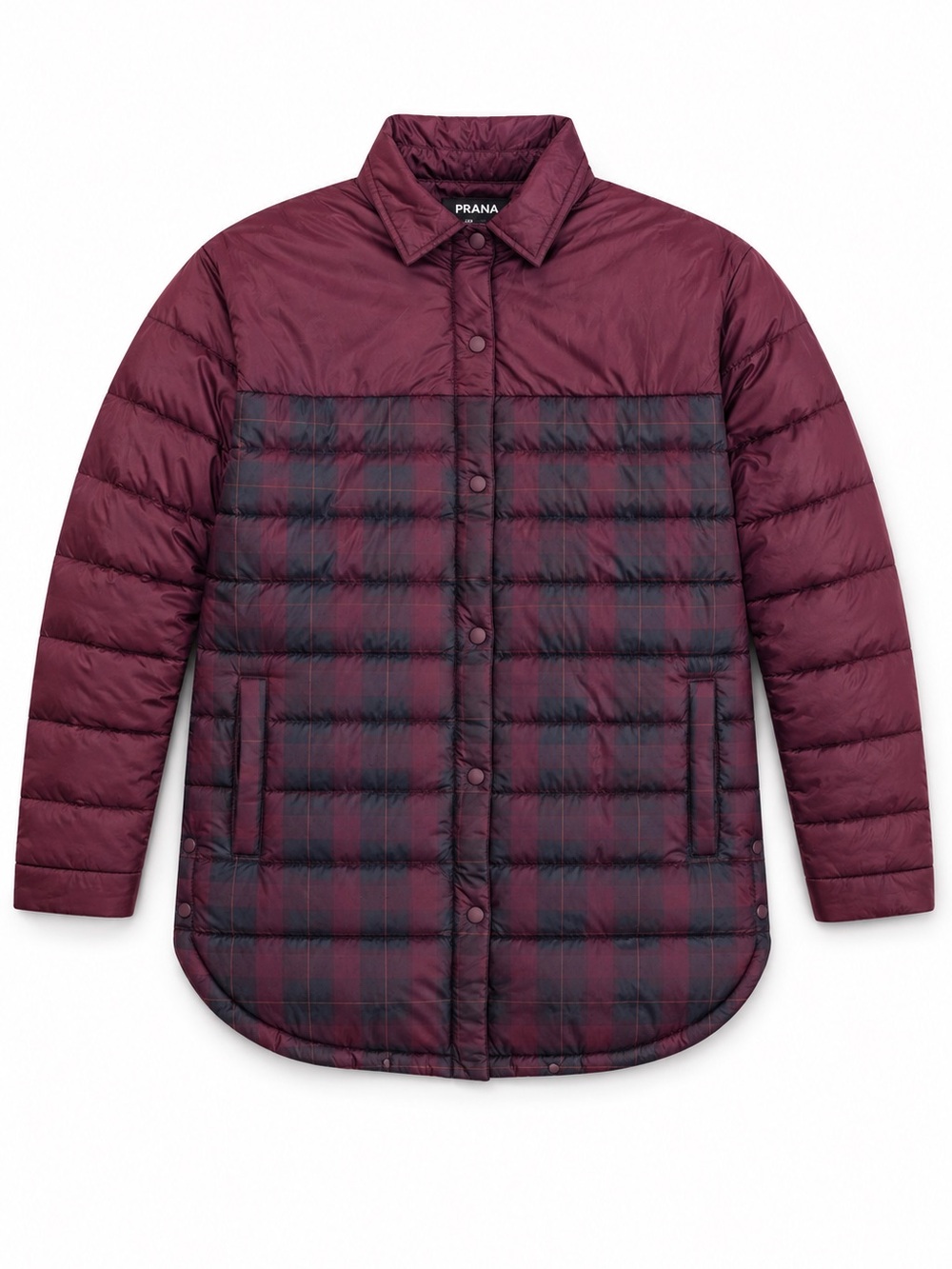 prAna Quilted Down Puffer Jacket Burgundy Plaid Warm Winter Coat Burgundy XL